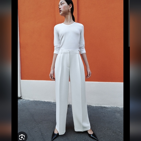 Zara White Wide-Leg Pants - Picture 4 of 5